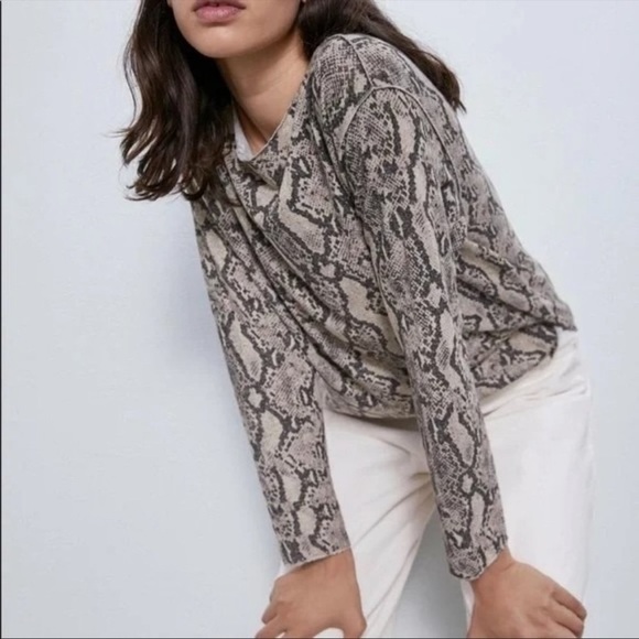 Zara crewneck snake print‎ cropped pullover sweatshirt / top size small - Picture 1 of 11